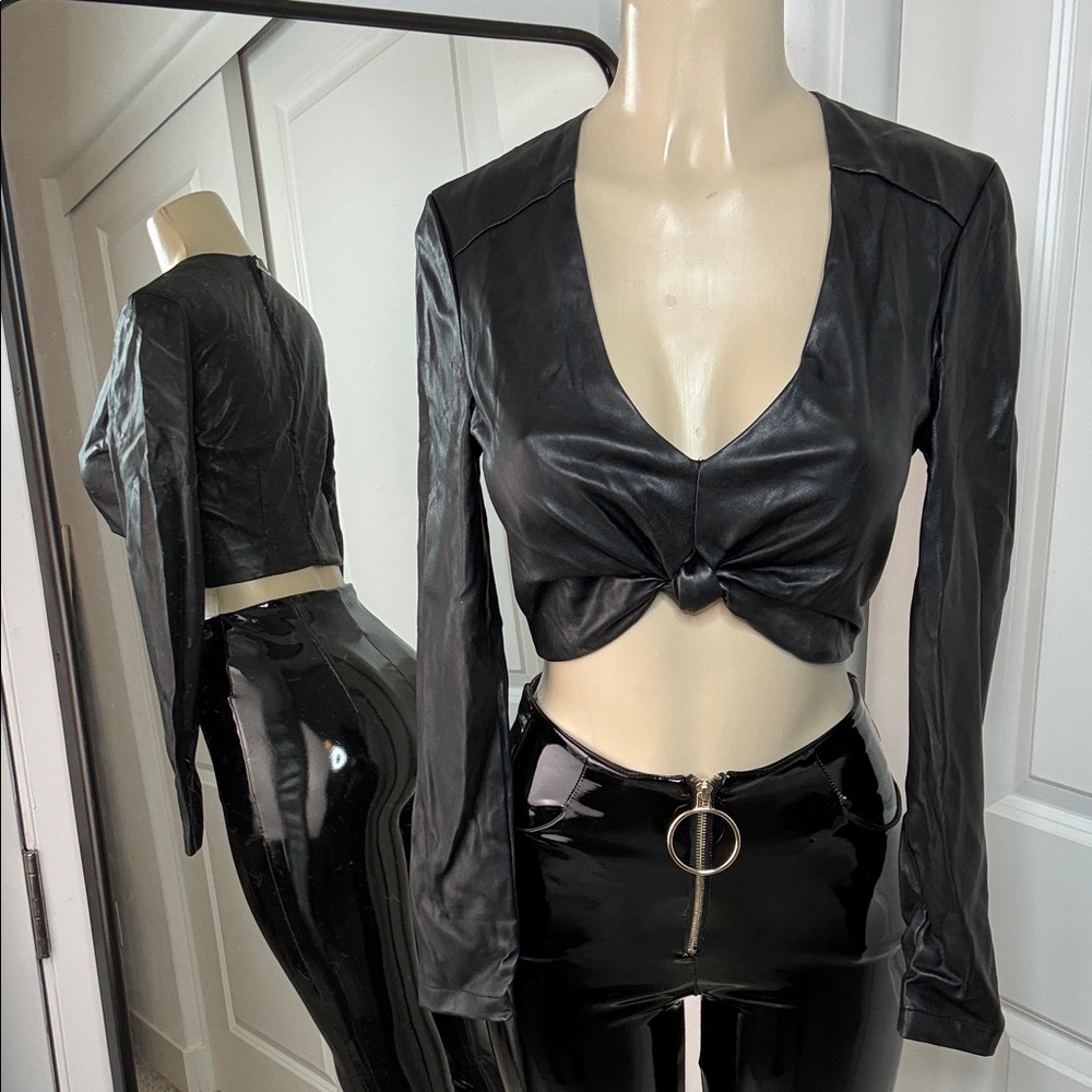 Black Faux Leather Crop Top Bebe Xs